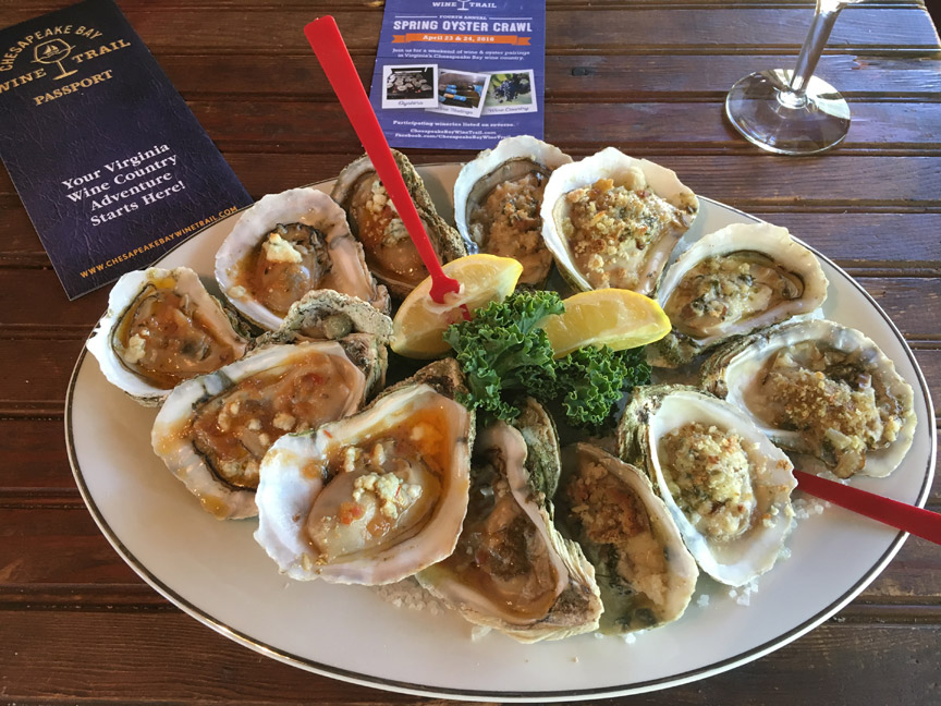 Oysters on plate at General's Ridge Vineyard