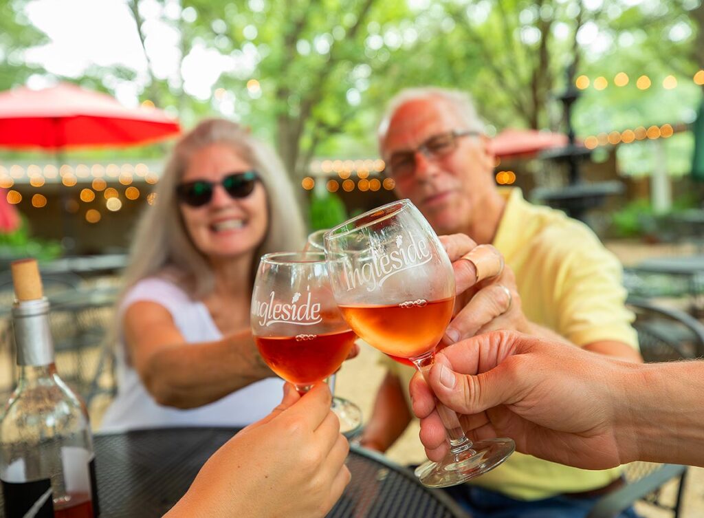 Two couples elebrating on the Chesapeake Bay Wine Trail at Ingleside Winery